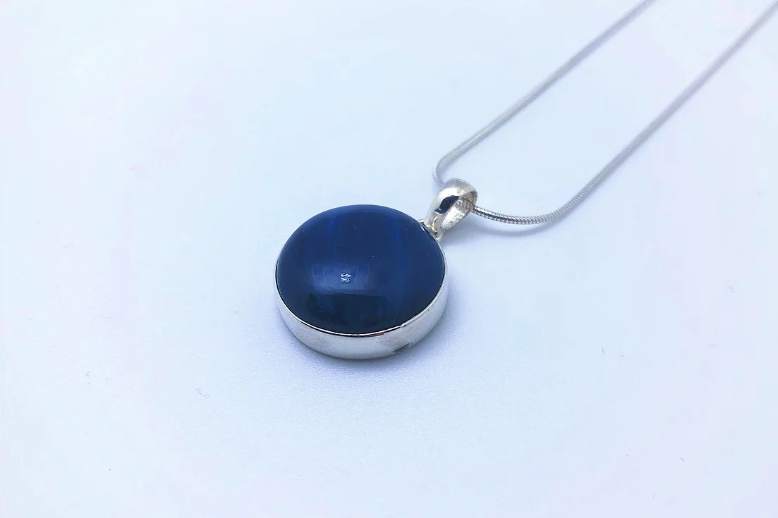 Necklace: Plain Round Pendant, Medium - Swedish Blue