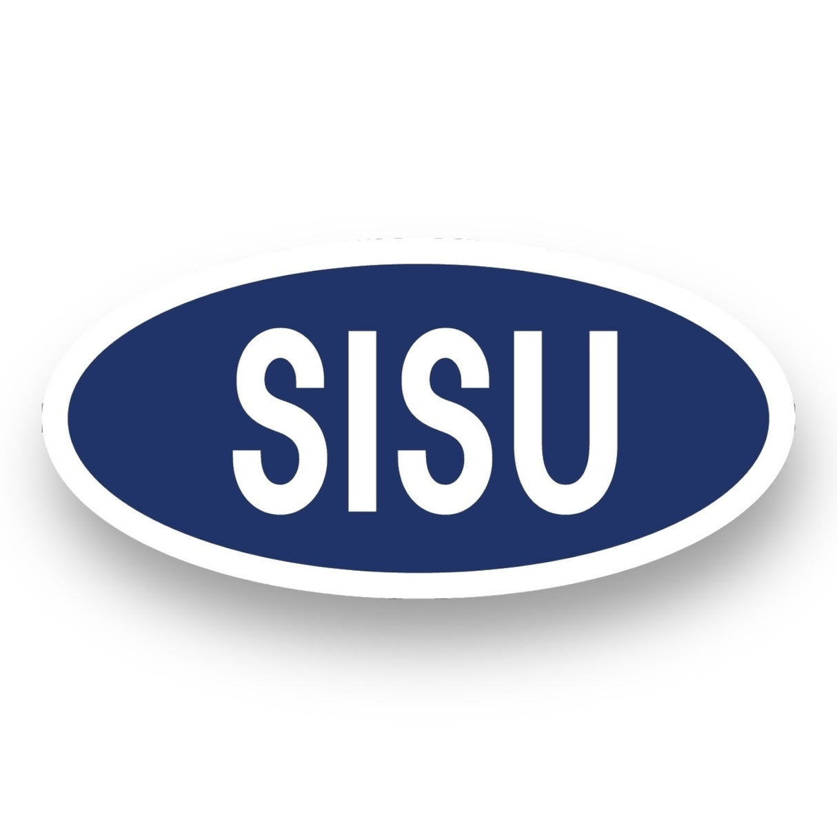 The Nordic Sticker: SISU—Finnish Courage (4 x 1.9 Inches) features a blue oval design with bold white letters, representing Finnish spirit and resilience. Its glossy, UV & water-resistant, dishwasher safe, and easy to peel. Buy 3 Get 1 Free!.