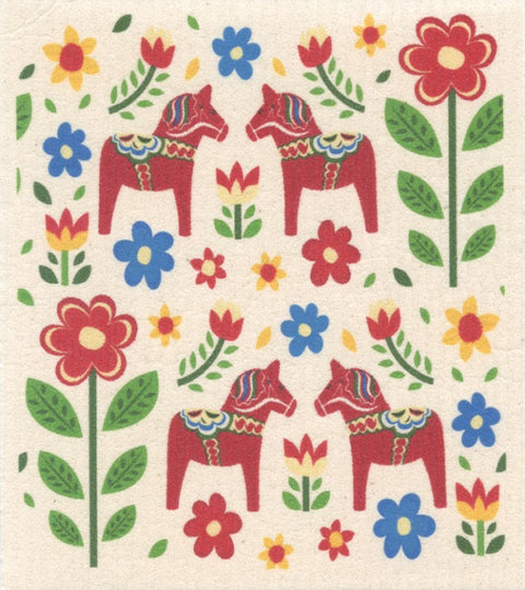 Dish Cloth: Dala Horse & Flowers