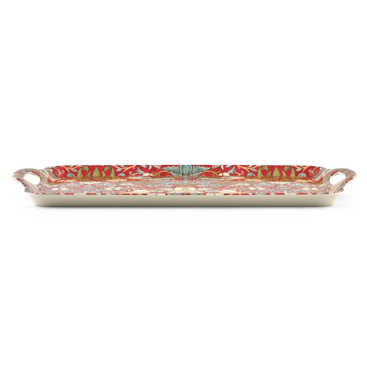 Tray: "Strawberry Thief" by William Morris Large Melamine Serving Tray - Red
