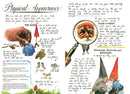 Two illustrated pages from "Book: Gnomes Introduction by Brian Froud Text by Wil Huygen Illustrated by Rien Poortvliet" (Abrams) showcase gnomes’ features, magnified details, animal comparisons, notes, and charming sketches of small creatures.