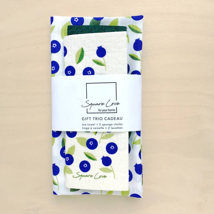 Gift Trio: Blueberry 1 Tea Towel + 1 Dish Cloth