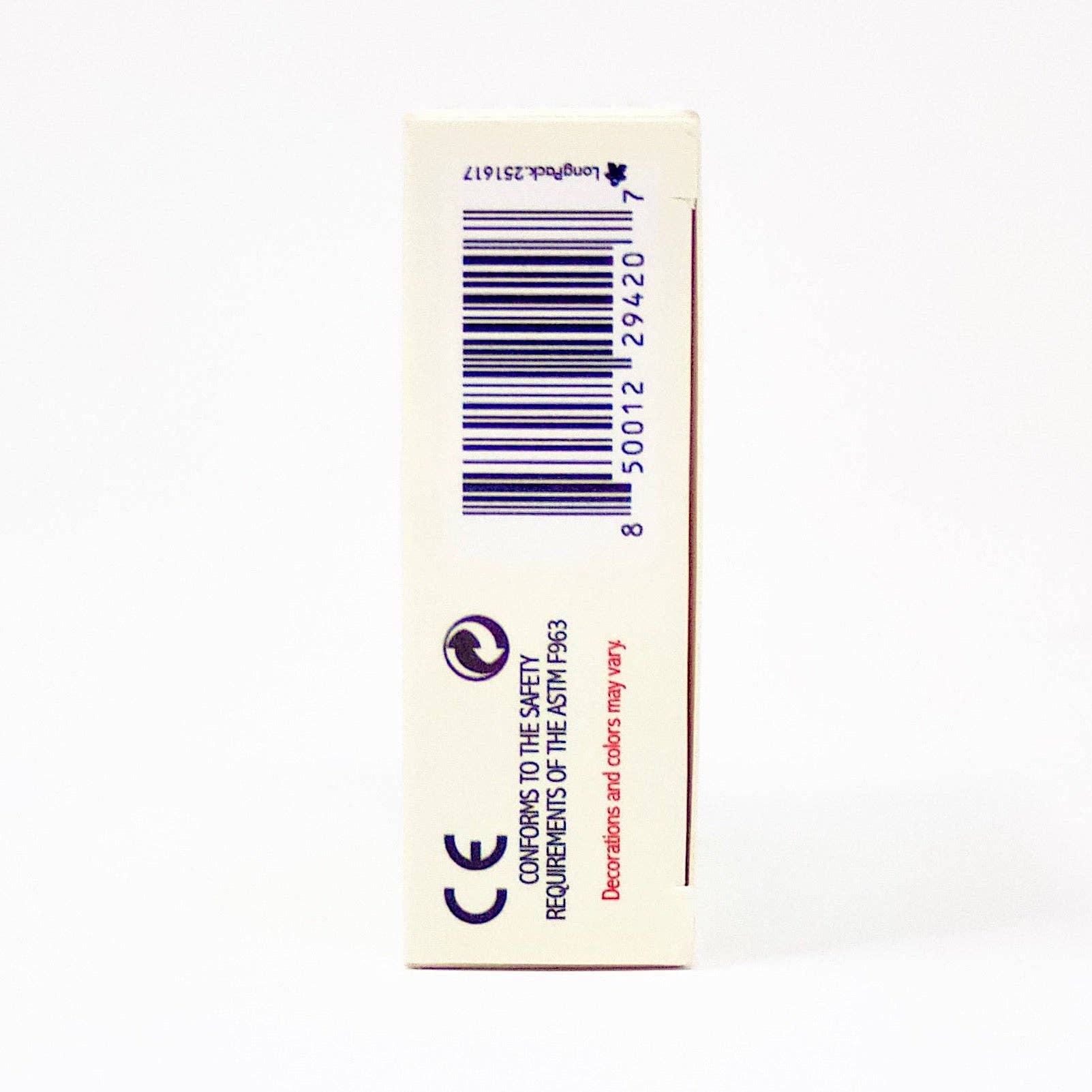 Side view of a matchbox featuring a barcode, the DEK Lagom (Sweden) logo, CE mark, recycling symbol, and safety compliance text printed on it, all embodying the essence of balanced living.