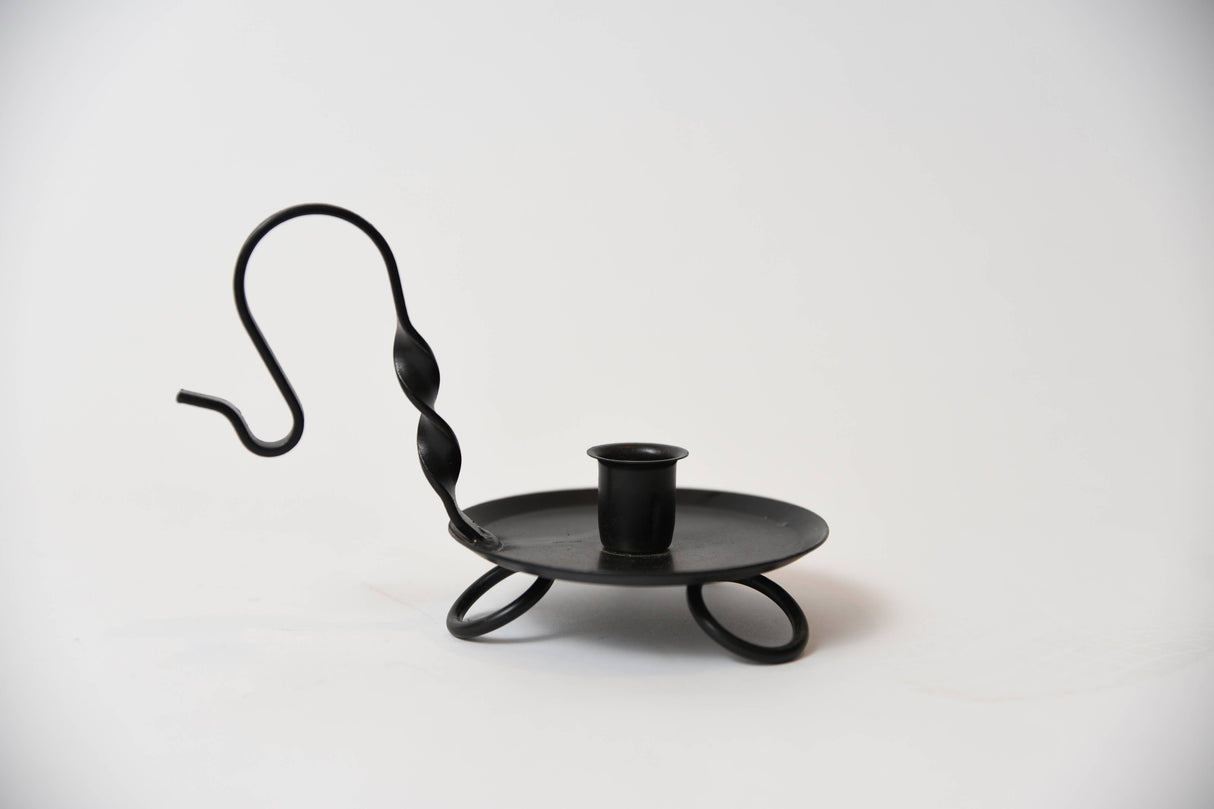 Candle Holder: Wrought Iron Raised Taper Candle Holder - Black 4.55" Diameter and 5" high