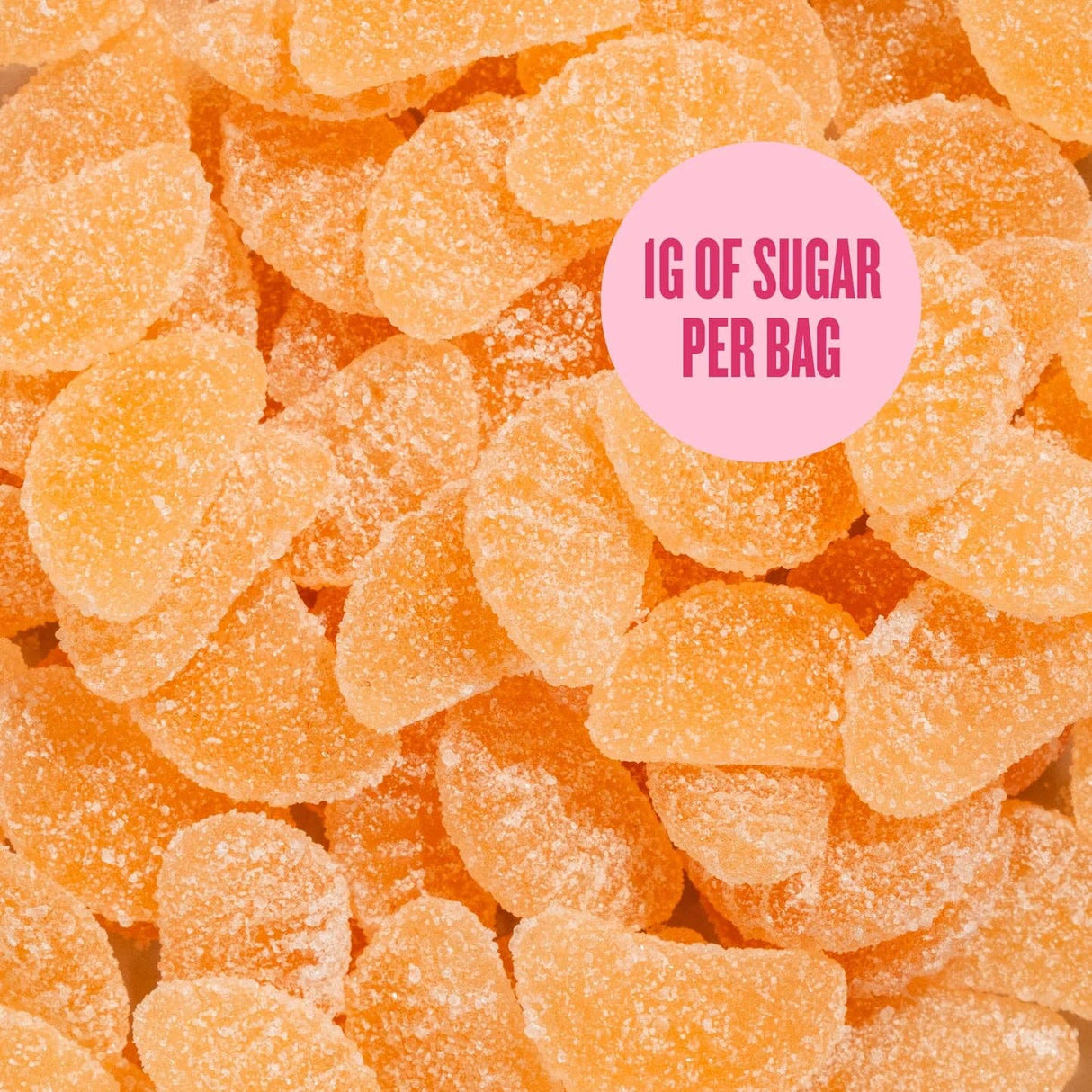 Juicy watermelon gummy candies from PÄNDY are stacked closely together, highlighting a delicious treat that reimagines healthy candy. A pink circle in the corner features the text: “1G OF SUGAR PER BAG.” Product Name: PÄNDY WATERMELON 14 X 50 G Swedish Sugar Free Gummy Candy Brand: Swedish Sweets Wholesale LLC - Swedish Candy.