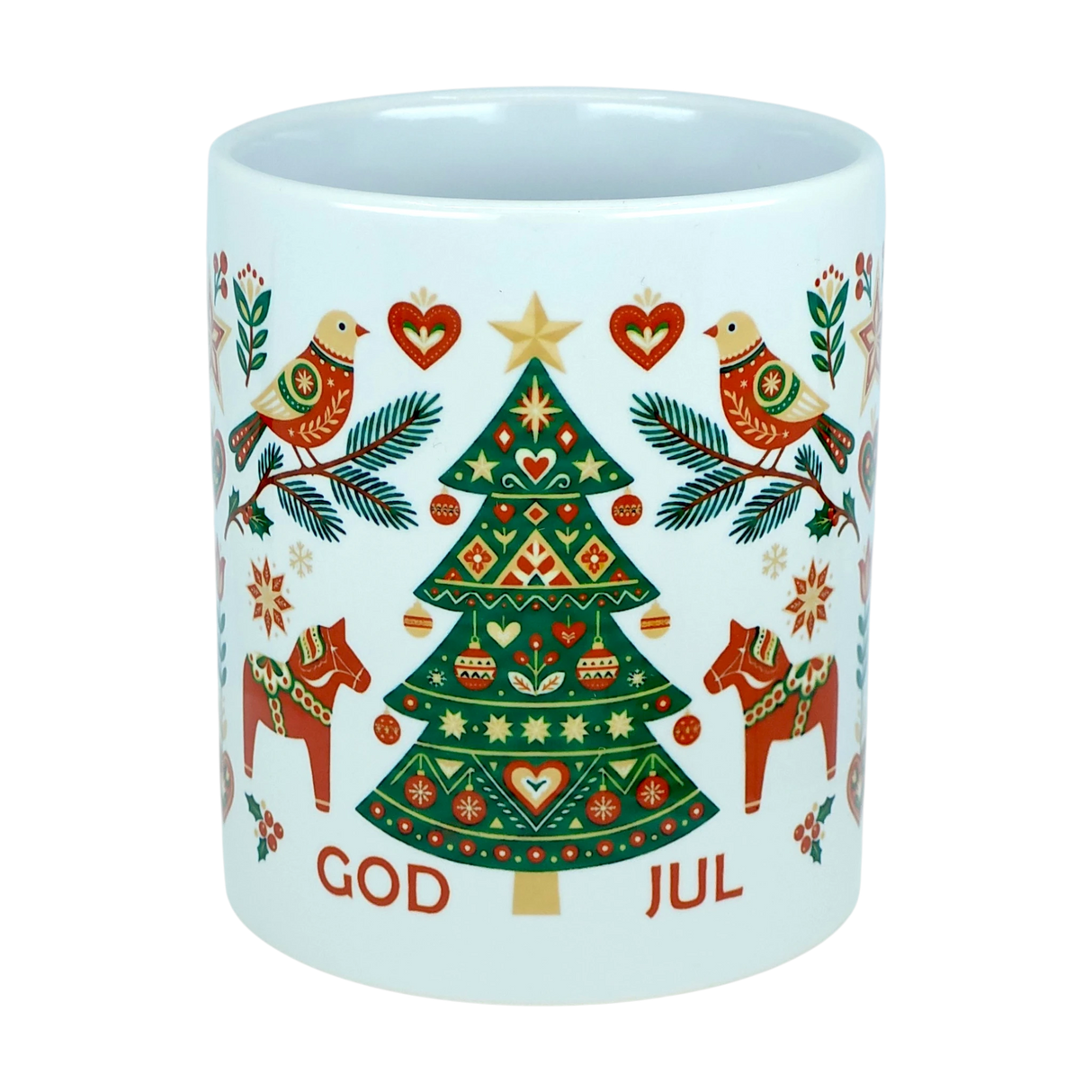 Mug: God Jul Nordic Folk Art Ceramic Mug (11 oz Capacity)