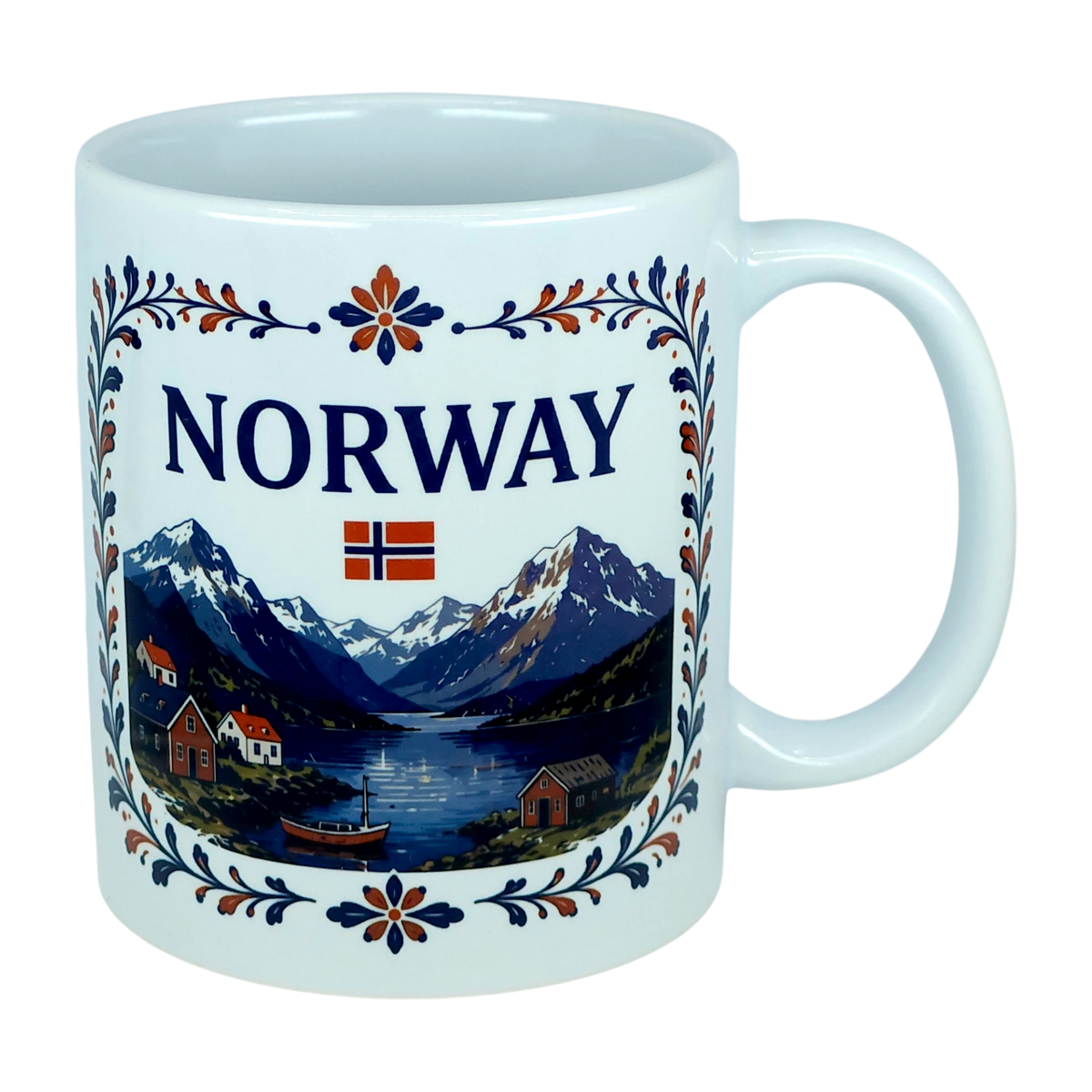 新品タグ付き Norway Team Model フード付きミドラー Norway Fjord Mountain Ceramic Mug 11 oz | Swedish Gift Store