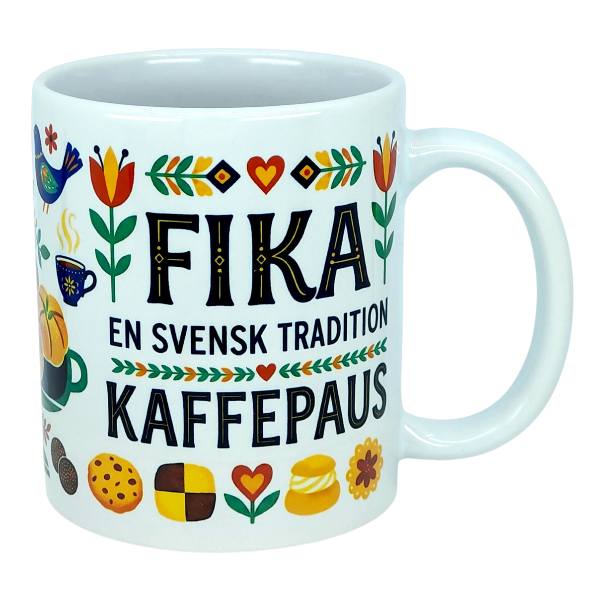 Mug: Fika — "En Svensk Tradition Kaffepaus" Swedish Fika Traditions Wraparound Ceramic Mug (11 oz)