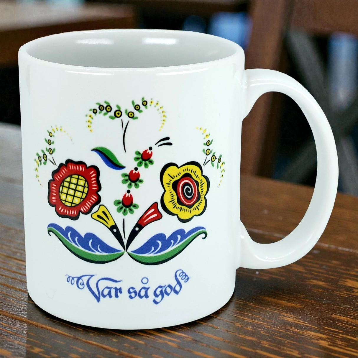 Mug: "Var så god" Welcome with Swedish Flowers Coffee Mug (11oz)