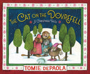 Book cover for The Cat on the Dovrefell: A Christmas Tale by Tomie DePaola, showing illustrated animals and people in winter clothing among snowy trees.
