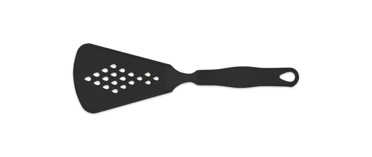 The Gourmaid Wide Turner (Black) is a black spatula with a hole in the handle, displayed on a white background.