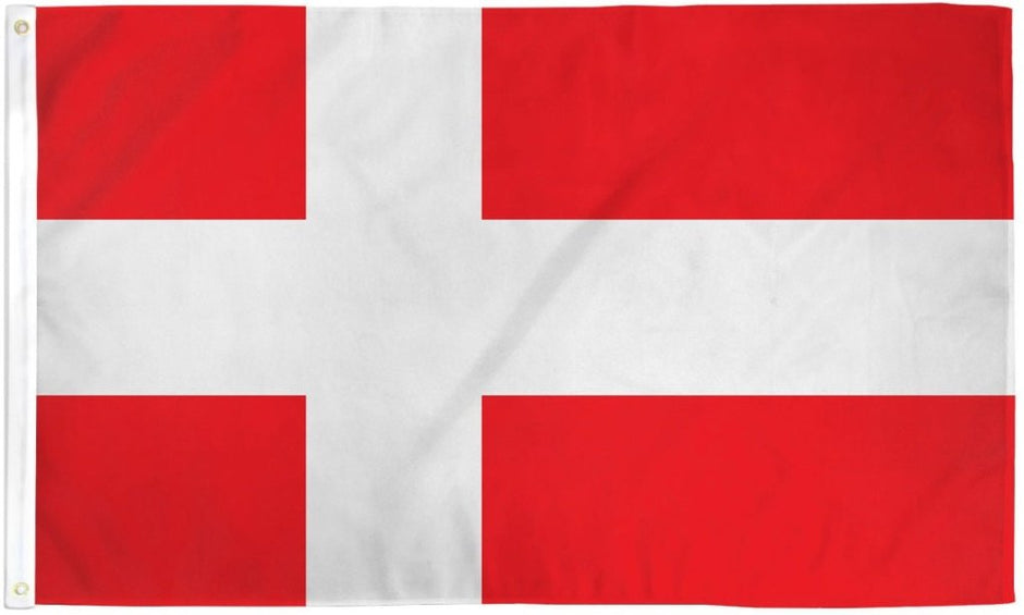 The Flag: Denmark Flag – Polyester National Flag (2x3) features a red background with a bold white cross extending to the edges, made from durable polyester for outdoor use.