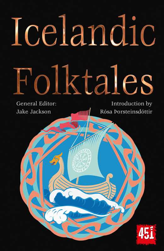 Book: Icelandic Folktales (UK Paperback, 256 pages) features a Viking ship inside a circular knot pattern with gold text on black—ideal for fans of Norse myths and Viking fairy tales.