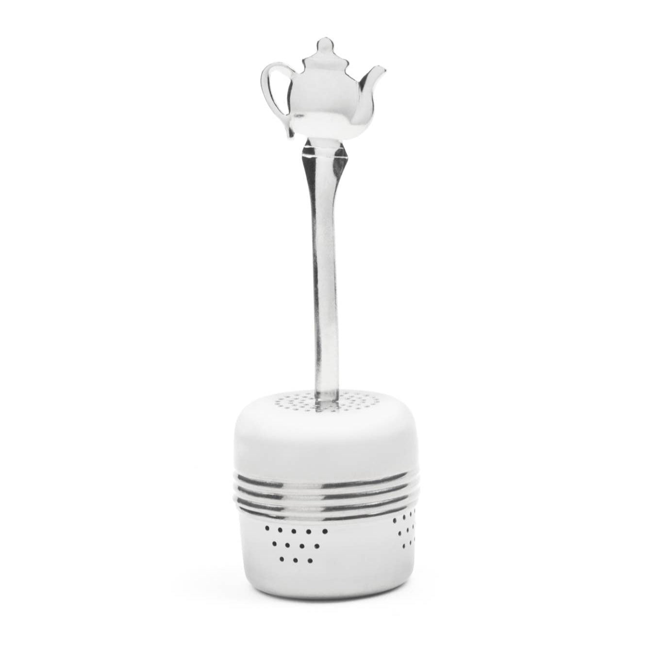 The Infuser: Tea Infuser with Handle features a teapot-shaped top and stands upright on a white background, making it ideal for brewing your favorite loose leaf tea.