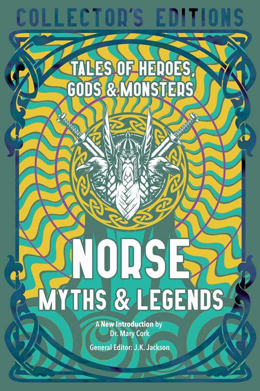 Cover for Book: Norse Myths & Legends by Hardcover (416 pages), with vibrant blue and yellow Norse mythology art and swirling patterns. Ideal for Viking legend fans and collectors.