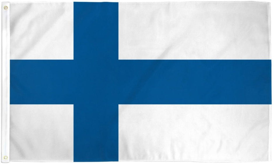 The Flag: Finland Polyester (3x5) features a white background with a blue Nordic cross, symbolizing Finnish pride. Made from weather-resistant polyester, this flag is perfect for displaying national identity outdoors.