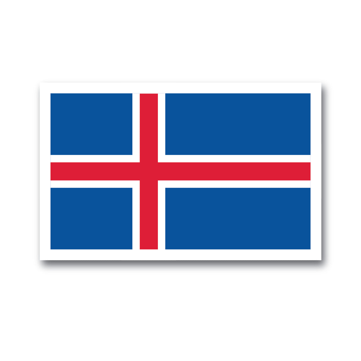 Showcase your Nordic pride with the Iceland Flag sticker: 4 x 2 inches, glossy, UV & water-resistant, featuring a blue field and red cross outlined in white. Dishwasher safe and easy to peel. Special offer: Buy 3, get 1 free!.