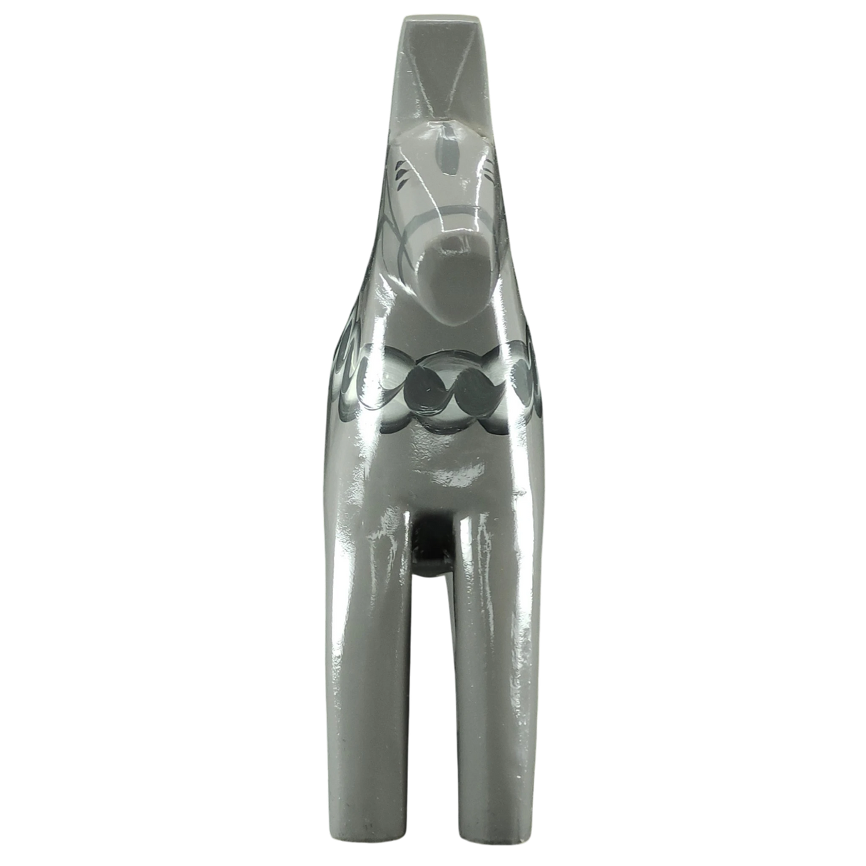 Dala Horse: Gray Swedish Dala Horse with White Black and Gray Kurbits "Sten" | Handcrafted by Grannas A. Olsson in Sweden (13cm / 5 inches)