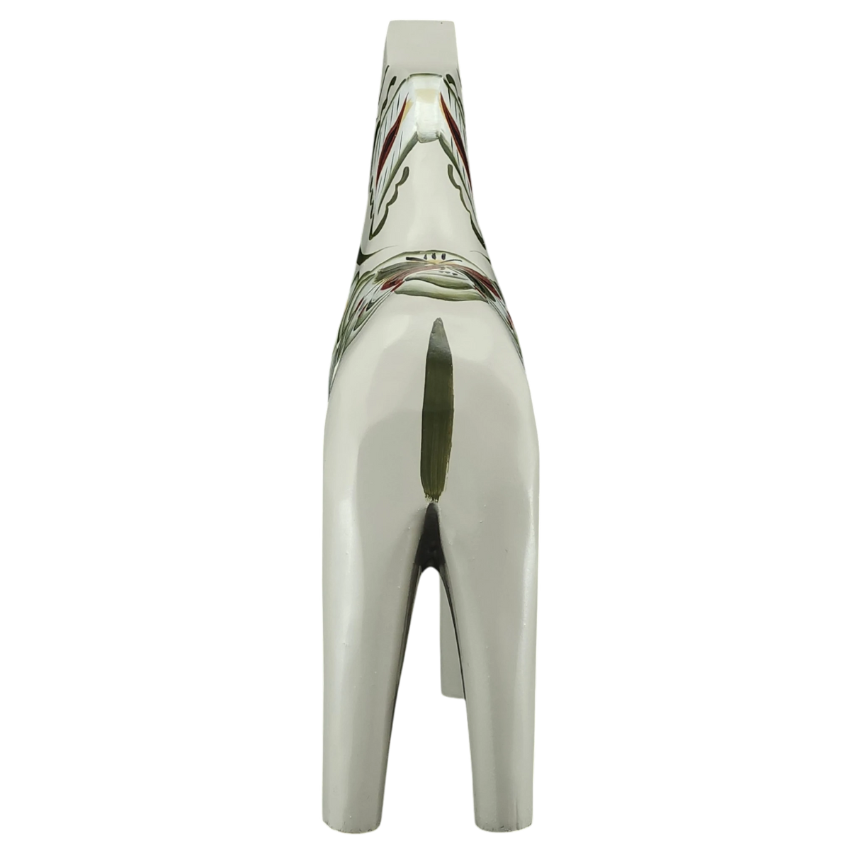 The Dala Horse: Gray Swedish Dala Horse "Anders / Anniversary Series" (13 cm) by Grannas Olsson is a handcrafted figurine, viewed from behind to show its tail and hind legs—a stylish tribute to traditional Swedish artistry.