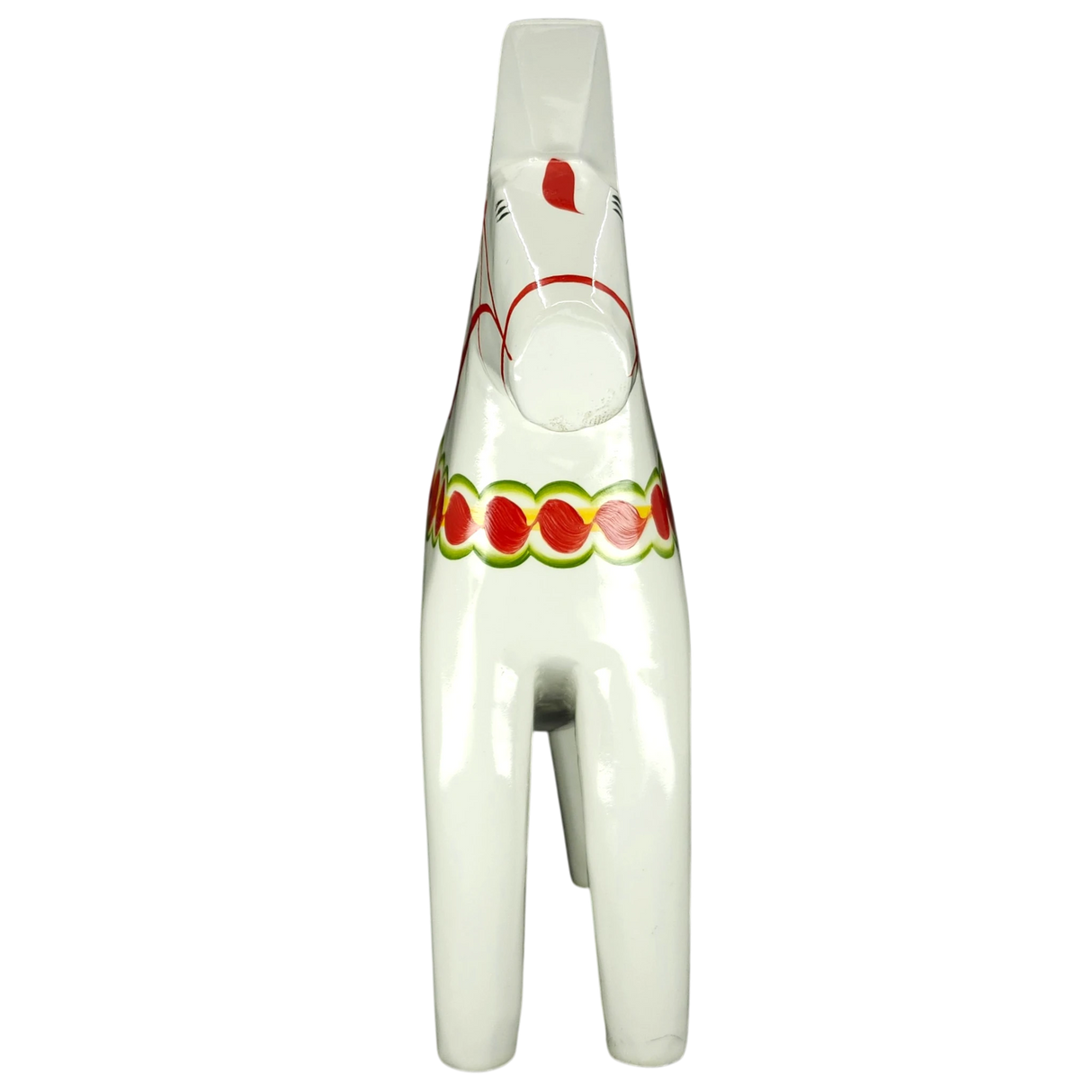 Dala Horse: White Swedish Dala Horse with Multi-Color Kurbits | Handcrafted by Grannas A. Olsson in Sweden