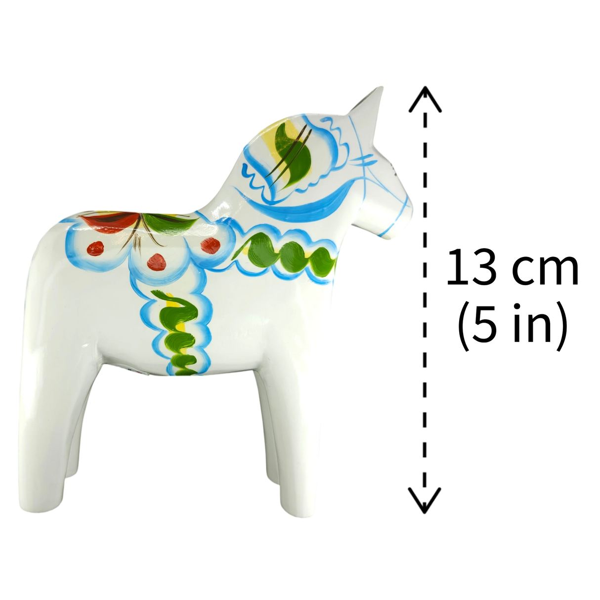 Dala Horse: White Swedish Dala Horse with Multi-Color Kurbits | Handcrafted by Grannas A. Olsson in Sweden