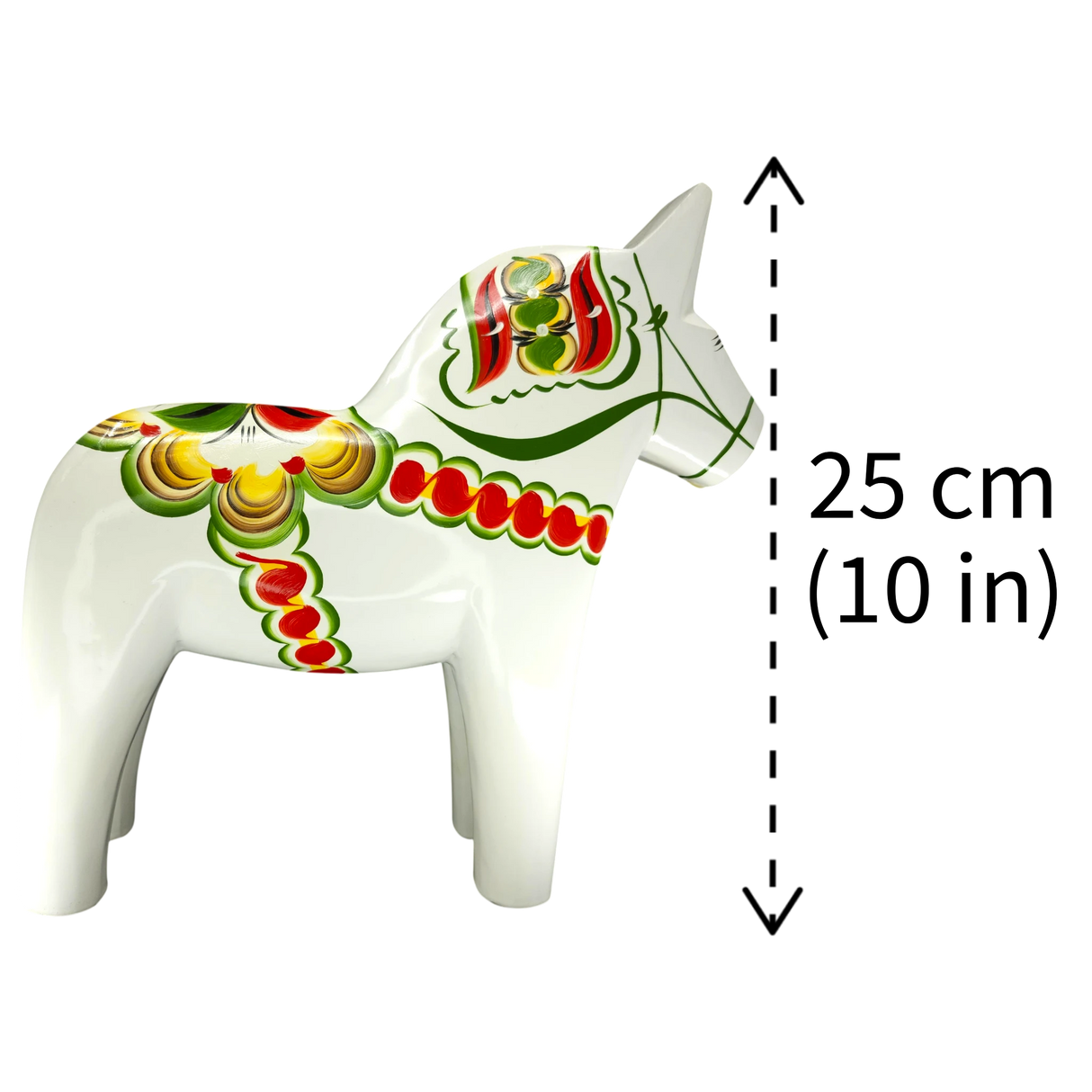 Dala Horse: White Swedish Dala Horse with Multi-Color Kurbits | Handcrafted by Grannas A. Olsson in Sweden