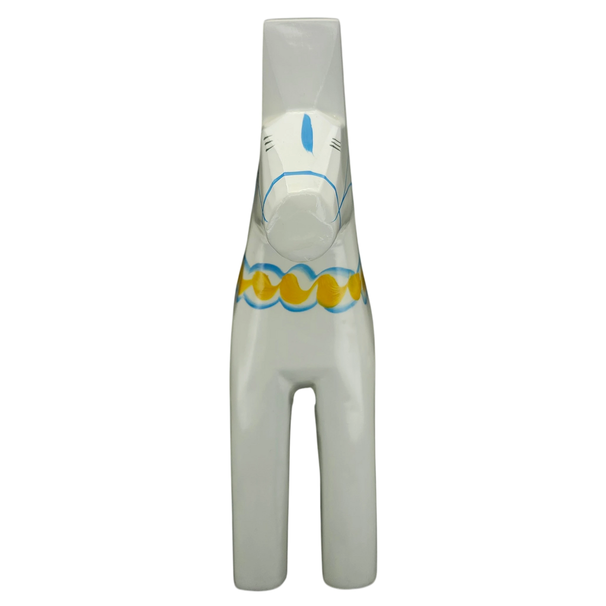 Dala Horse: White Swedish Dala Horse with Blue and Yellow "Swedish Flag Colors | Grannas A. Olsson Made in Sweden
