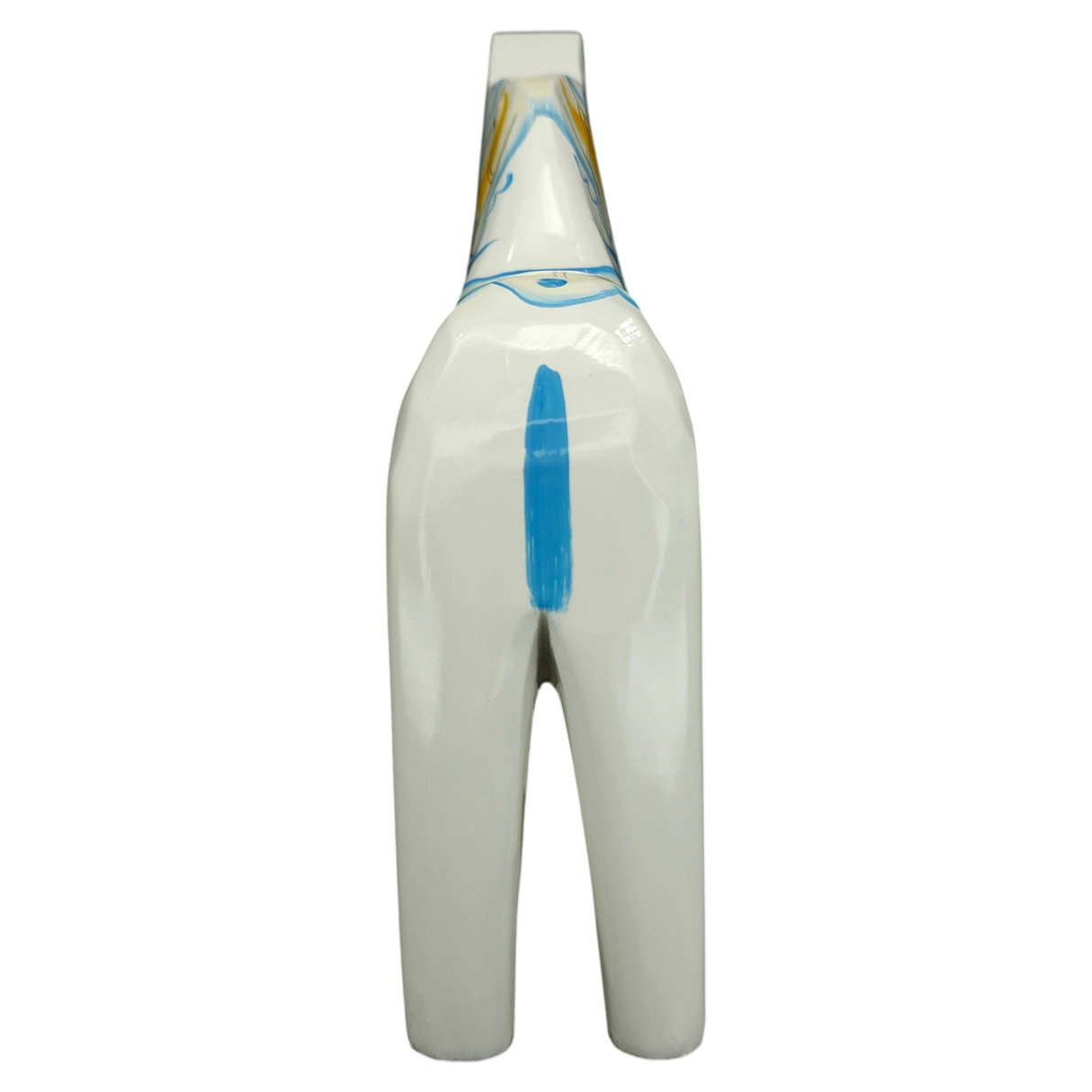 Dala Horse: White Swedish Dala Horse with Blue and Yellow "Swedish Flag Colors | Grannas A. Olsson Made in Sweden