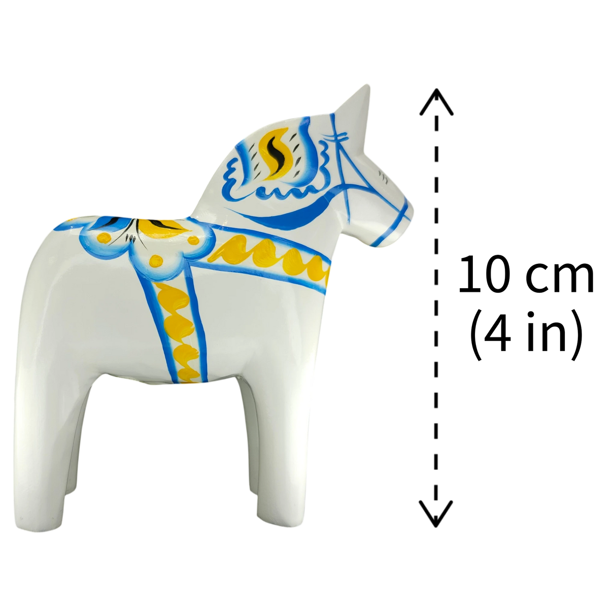 Dala Horse: White Swedish Dala Horse with Blue and Yellow "Swedish Flag Colors | Grannas A. Olsson Made in Sweden