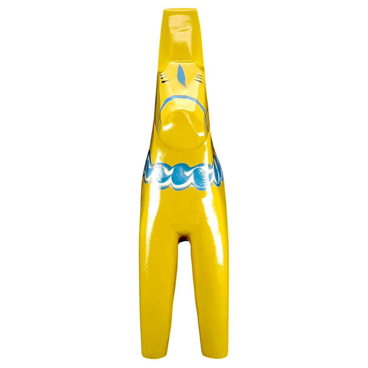 Dala Horse: Yellow Swedish Dala Horse with Blue and White Kurbits "Swedish Flag Colors" | Grannas A. Olsson | Handcrafted in Sweden
