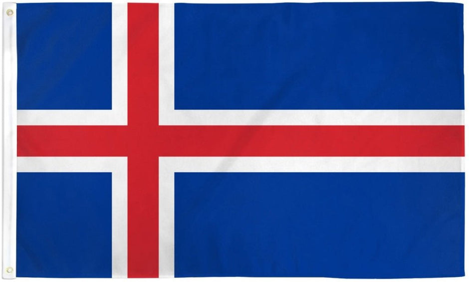 Display your national pride with the Flag: Iceland Polyester (3x5), featuring a red cross outlined in white on blue. Made from durable polyester, this weather-resistant flag is ideal for outdoor use.