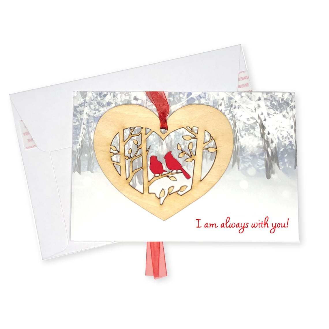 Cards: A Wooden Cardinal Ornament with Card I Am Always with You
