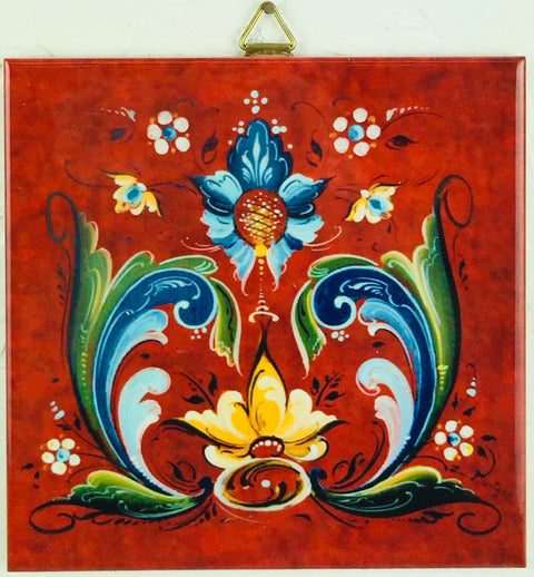 Tile: Lise Lorentzen, Red Rosemaling