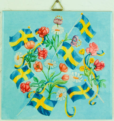 Tile: Sweden Flags & Flowers 6" Ceramic