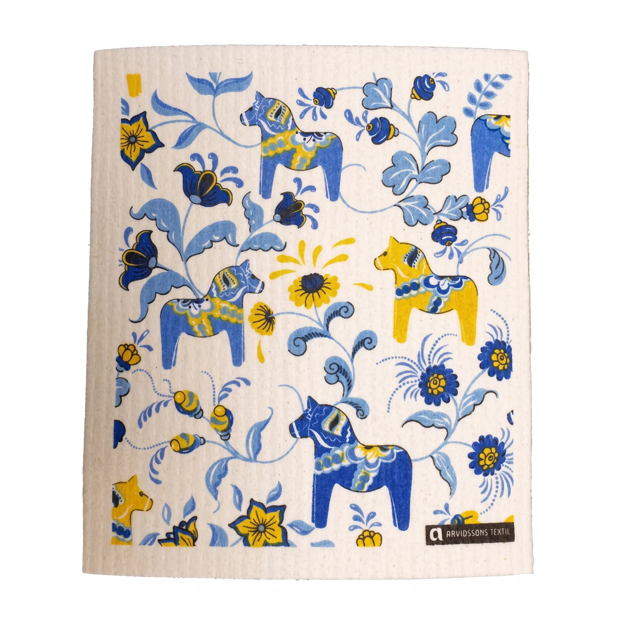 Dish Cloth: Leksand Mini Dala Horses - Blue & Yellow Swedish Dish Cloth