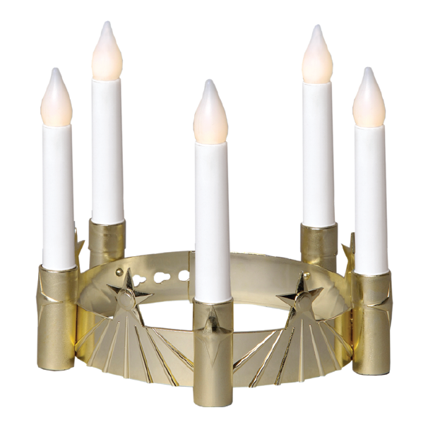 The Crown: St Lucia Crown by Star Trading of Sweden features five evenly spaced flameless LED candles and is battery operated.