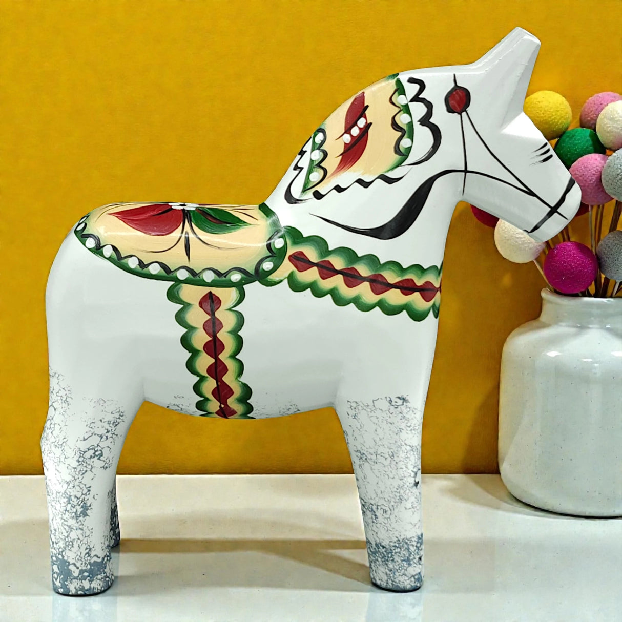 Dala Horse: Antique Inspired White with Gray Feet Dala Horse | Nils Olsson | Handcrafted in Sweden (17 cm / 6.7 in)