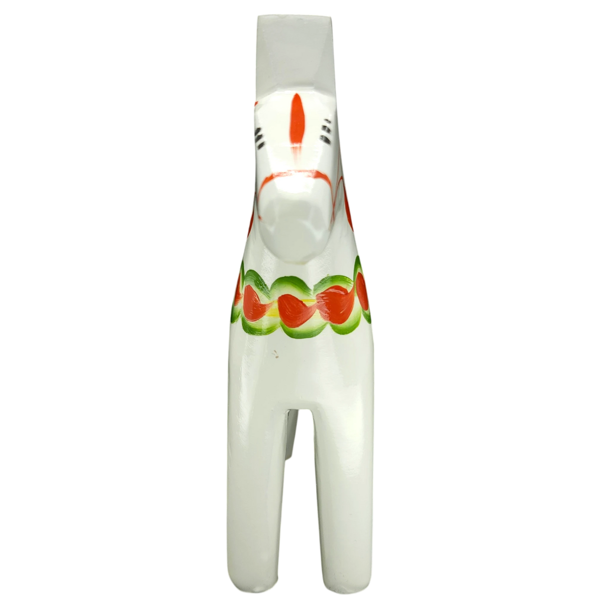 Dala Horse: White Swedish Dala Horse with Multi-Color Kurbits | Handcrafted by Nils Olsson in Sweden