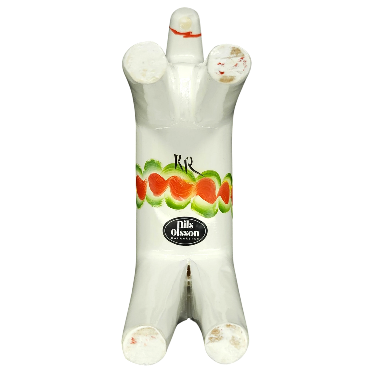 Dala Horse: White Swedish Dala Horse with Multi-Color Kurbits | Handcrafted by Nils Olsson in Sweden