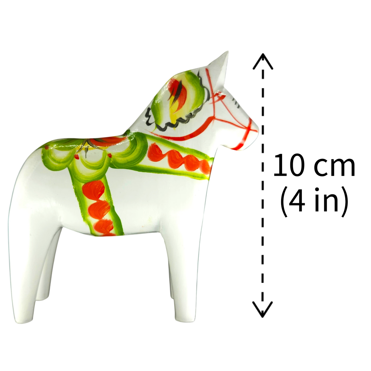 Dala Horse: White Swedish Dala Horse with Multi-Color Kurbits | Handcrafted by Nils Olsson in Sweden