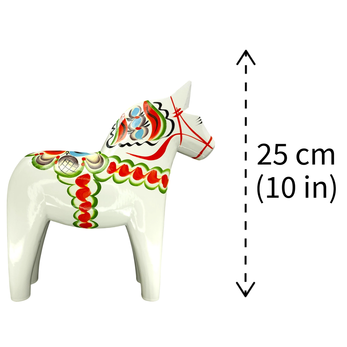 Dala Horse: White Swedish Dala Horse with Multi-Color Kurbits | Handcrafted by Nils Olsson in Sweden