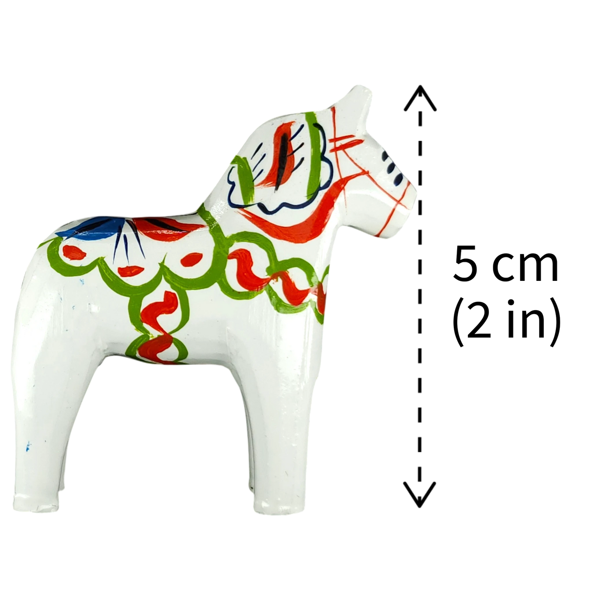 Dala Horse: White Swedish Dala Horse with Multi-Color Kurbits | Handcrafted by Nils Olsson in Sweden