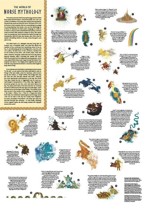 The World of Norse Mythology Puzzle 1000 pcs by Adam Simpson features illustrated gods, creatures, and symbols with brief descriptions—an inspiring jigsaw for fans of Norse legends.