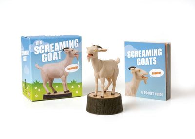 This Mini Book + Screaming Goat Desktop Companion is an ideal gag gift, featuring a small goat figurine and a screaming goat box, accompanied by a miniature guidebook filled with amusing farm animal trivia to entertain and delight.