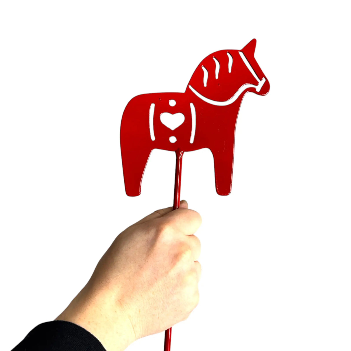 Garden Stake: Red Metal Swedish Dala Horse Garden Stake Lawn Ornament (30" Height)