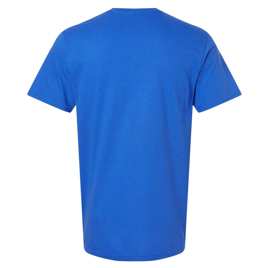 The back of a Blue t-shirt on a white background