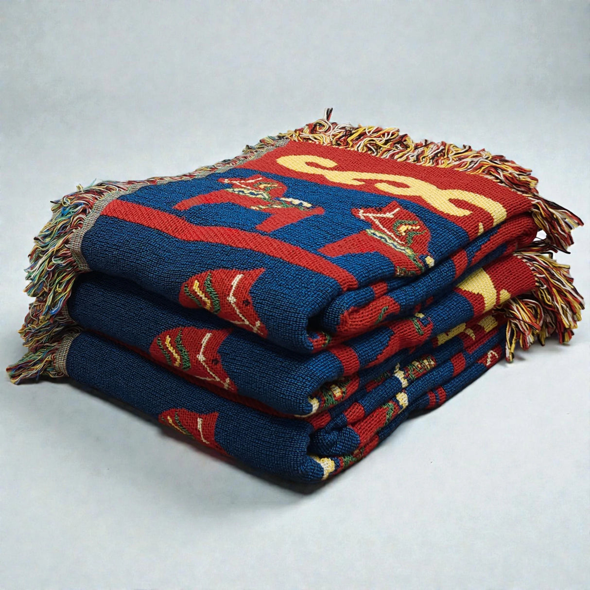 Blanket: Swedish Dala Horse 100% Cotton Woven Blanket 50"x60"