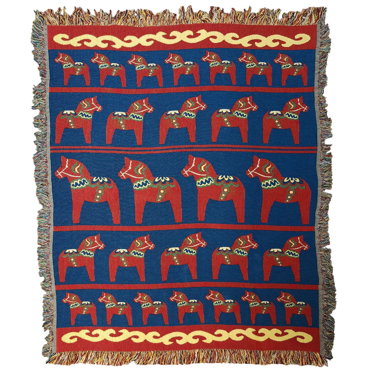 Blanket: Swedish Dala Horse 100% Cotton Woven Blanket 50"x60"