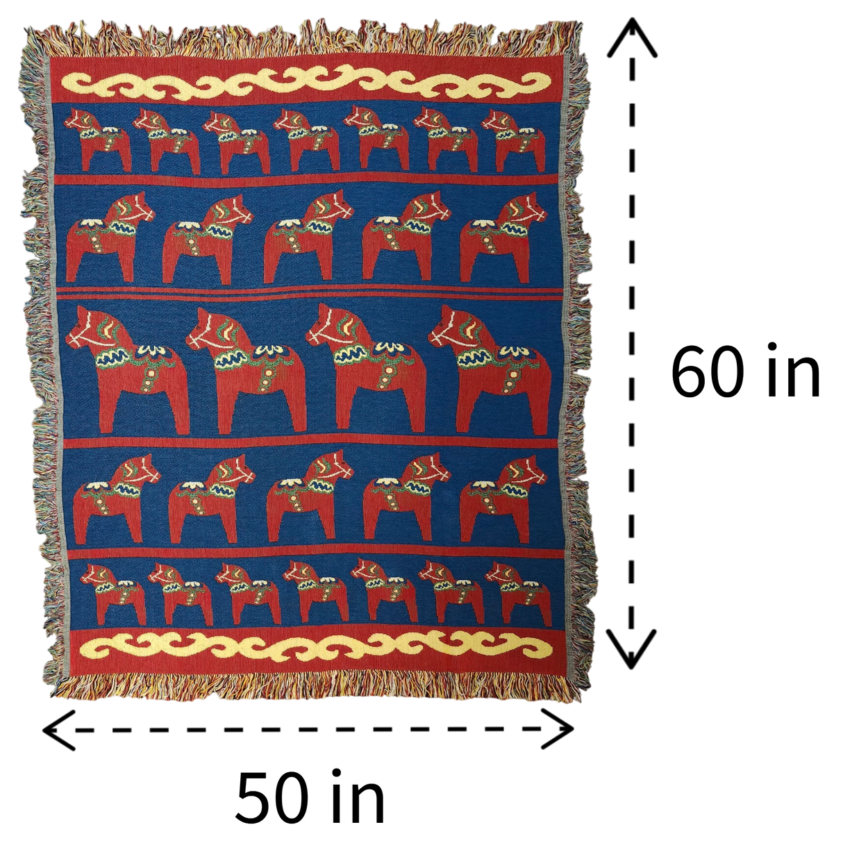 Blanket: Swedish Dala Horse 100% Cotton Woven Blanket 50"x60"