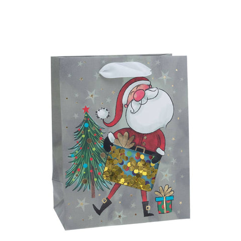 Gift Bag: Jolly Santa Sequin Medium Gift Bag Christmas